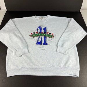 VTG 21 Black Jack Casino Sweatshirt Extra Large Light Blue Big Print Crewneck